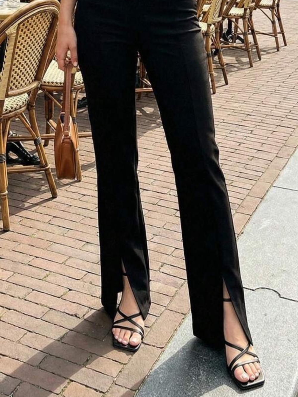 SHEIN Black Wide-Leg Split-Hem Pants